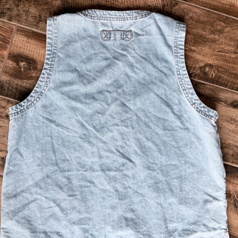 Cabin Creek Vintage Plus Button Front Patch Pockets Denim Vest, Light Blue, 1X - Picture 5 of 6